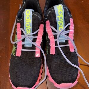 Adidas Kids Black and Pink Sneakers with Neon Accents